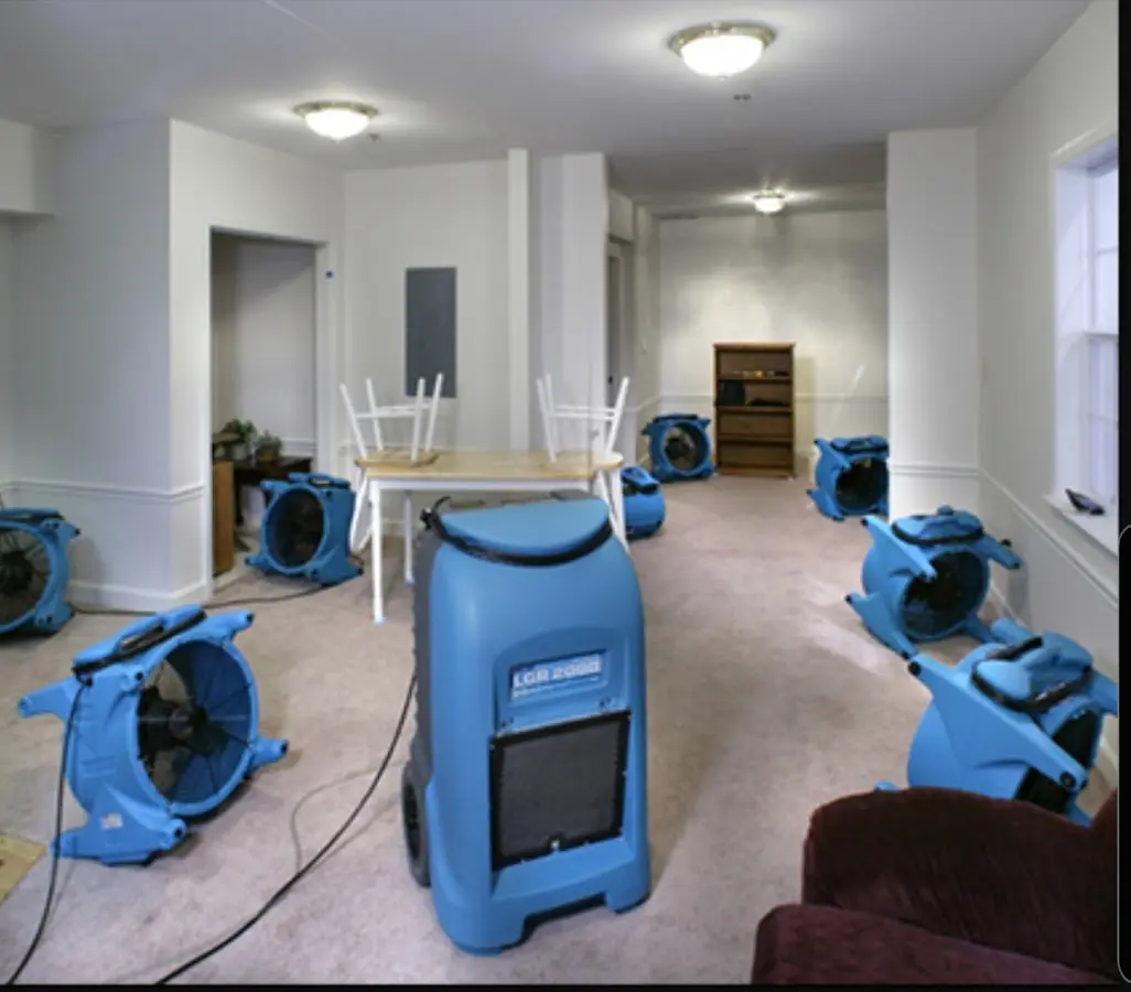Air movers and dehumidifier setup for Water Damage Restoration in Atlanta